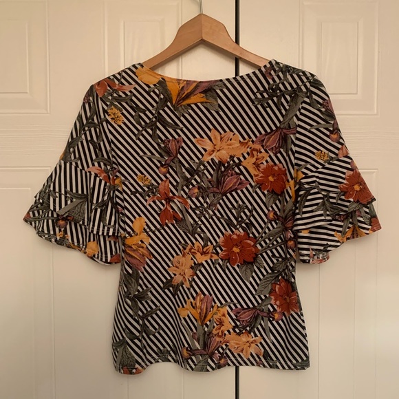 Striped Ruffle Cap Sleeve Top - Picture 5 of 5